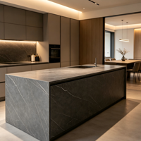 Dalles de pierre frittée terrazzo émaillée mate pour comptoirs de cuisine modernes, tables à manger, chambres, hôtels et salles de bain extensibles