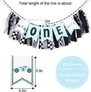 Ragazzo compleanno di un anno di 2 anni nero bianco Plaid cartone animato fatto a mano panno Eco Friendly festa di compleanno Banner - Product Image 3