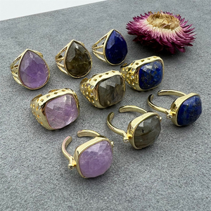 Großhandel Boho verstellbarer Statement-<span class=keywords><strong>Ring</strong></span> für Männer New Natural Big Size Labradorite Amethyst Lapislazuli Stones <span class=keywords><strong>Gold</strong></span> Fashion <span class=keywords><strong>Ring</strong></span> - Product Image 6