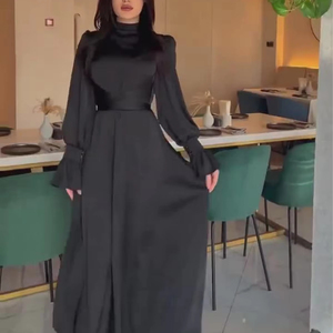 Robe pour femme élégante à manches longues en satin 2025 européen, américain et asiatique avec cintrage à la taille - Product Image 2