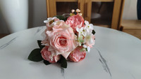 Bouquet de fleurs artificielles en soie rose pêche, 6 têtes, réaliste, rose, pivoine, hortensia, centre de table 31 cm, Pâques, décoration maison - Vente chaude