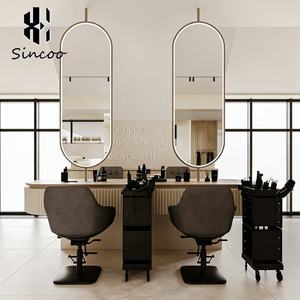 Europe Hot Sale Barber Station <b>Makeup</b> <b>Mirror</b> Oval Gold Hanging Led <b>Light</b> Hair Salon <b>Mirror</b> Smart Display Screen Barber <b>Mirror</b> - Product Image 2