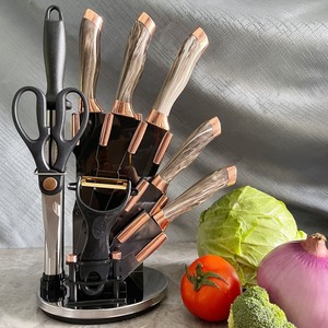 Coffret de 9 couteaux de chef en acier inoxydable de qualité supérieure avec support, finition marbrée dégradée, pour <span class=keywords><strong>cuisine</strong></span> <span class=keywords><strong>et</strong></span> restaurant - Product Image 1