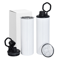 Gobelets de Sublimation Droits et Blancs de 20oz en Acier Inoxydable Isotherme avec Doubles Couvercles à Vis