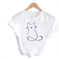 T-shirt en coton pour femme, col rond imprimé, style décontracté, vêtements graphiques pour femme, vente en gros