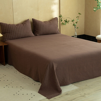 Parure de lit rayée 100 % coton OEKO-TEX, housse de couette marron, drap, taies d'oreiller, douce et respirante, ensemble 4 pièces, vente en gros pour la maison
