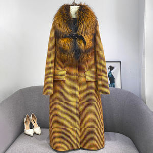 Élégant <span class=keywords><strong>Pied</strong></span>-<span class=keywords><strong>De</strong></span>-<span class=keywords><strong>Poule</strong></span> Manteau En Cachemire <span class=keywords><strong>De</strong></span> Luxe Longue Laine <span class=keywords><strong>Trench</strong></span> Femmes Manteau Avec Fourrure <span class=keywords><strong>De</strong></span> Renard Argenté Collier - Product Image 2