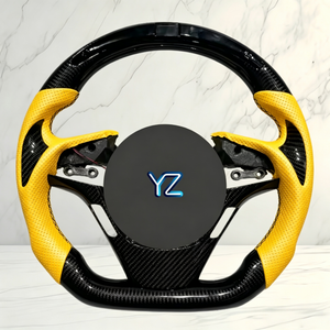 Volante Deportivo de Fibra de Carbono con Cuero Amarillo LED de Fábrica YZ para <span class=keywords><strong>Hyundai</strong></span> ELANTRA <span class=keywords><strong>ACCENT</strong></span> Genesis <span class=keywords><strong>Coupe</strong></span> SONATA NF - Product Image 1