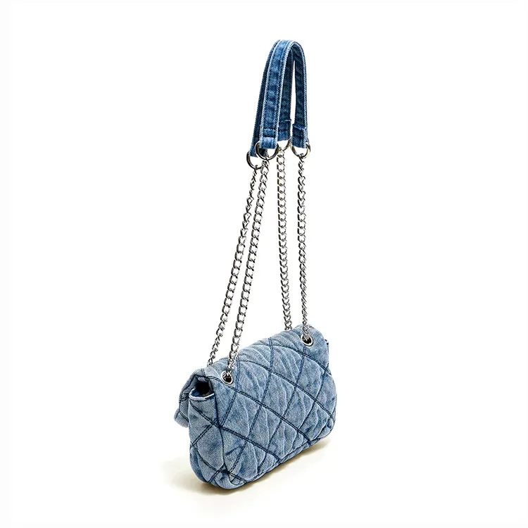 PA0741 Moda Outono Acolchoado Pequeno Denim Jeans Celular Saco Crossbody Ombro Flap Bag