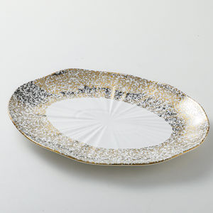 Ensemble de plats de service à dessert ovales irréguliers en céramique à bord doré, vaisselle de luxe en porcelaine du Moyen-Orient pour la restauration - Product Image 1