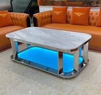 Table basse moderne de luxe à deux niveaux en acier inoxydable avec plateau en marbre pour salle VIP de KTV ou boîte de nuit