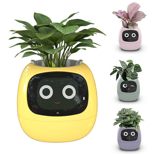 Cute Automatic Watering AI Lvy Smart Pet Planter Mini Intelligent Smart Plant Pot Robot Smart Flower Pots with Sensor
