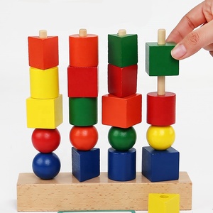 Mainan Puzzle bangunan susun anak-anak, <span class=keywords><strong>Set</strong></span> blok kayu montesori warna-warni bentuk & warna cocok untuk anak-anak - Product Image 2