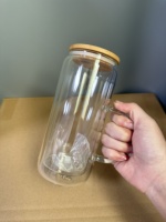 Gobelet en verre à sublimation de 16 oz, 20 oz, 25 oz, avec couvercle en bambou et paille, cadeau pour fête, vente chaude aux États-Unis
