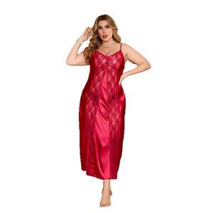 Nuovo stile europeo e americano <span class=keywords><strong>da</strong></span> donna Plus-size puro colore pizzo Patchwork camicia <span class=keywords><strong>da</strong></span> <span class=keywords><strong>notte</strong></span> lunga - Product Image 5