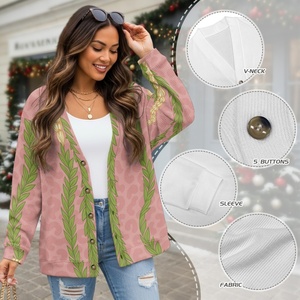 Nuova Giacca Leggera da <span class=keywords><strong>Donna</strong></span> in Maglia Trapuntata Autunnale, Cardigan Personalizzato Maile Pikake con Stampa Leopardata e Bottoni - Product Image 2