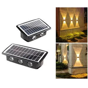 Solar Wall Washer 4led 6led 8led Up and Down Lighting Colorful White Warm Yellow Outdoor Wall Lamp for Garden Decoration