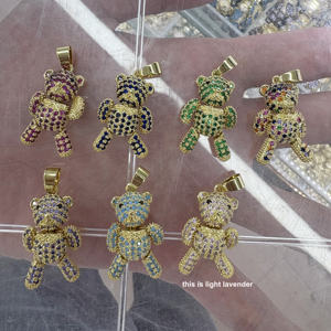 Kalung liontin warna emas jimat beruang Teddy <span class=keywords><strong>3D</strong></span> Fashion perhiasan berlapis tembaga zirkonia kubik CZ pelangi untuk hadiah pasangan - Product Image 2