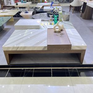 モダンミニマリストリビングルーム家具センターテーブルスクエアギャラクシーブルーオーシャンストーム大理石コーヒーテーブルプリントセット - Product Image 1