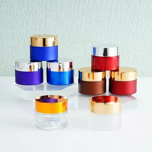 Pot en verre bleu vide pour crème cosmétique pour les yeux et le visage avec couvercle doré (option rouge) - Product Image 2