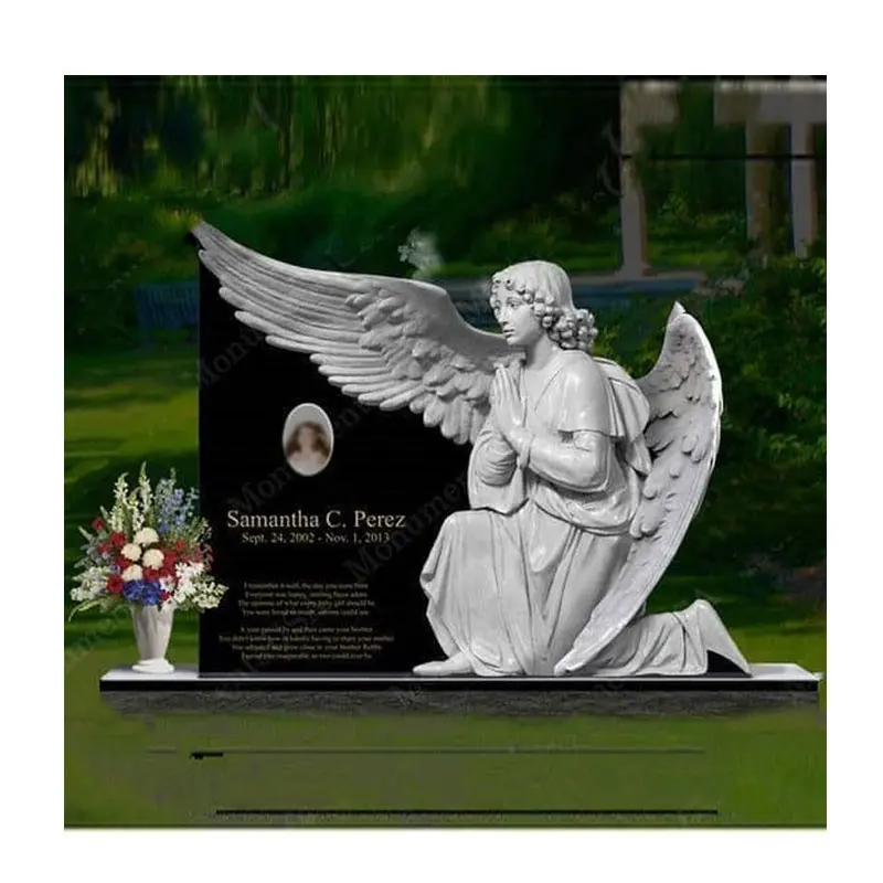 Подгонянный памятник Черный Гранит Ангел надгробие для кладбищенских мемориалов