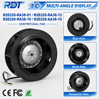 Ventilador Centrífugo AC R2E220-RA38-19, 230VAC, 115W, 2800RPM, 220mm, Aspas Curvadas hacia Atrás, Módulo Inversor, para Ventilación de Gabinetes