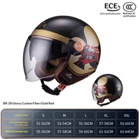 Casco Abierto BEON BR20 con Carcasa de Fibra de Carbono, Doble Visor Anti-UV, Homologado ECE, Estilo Harley, para Todas las Estaciones