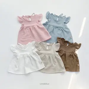 Summer New Korean Baby Girls' Clothing Set Lovely Sweet Fly Sleeve Baby Candy Color Short Sleeve Suit