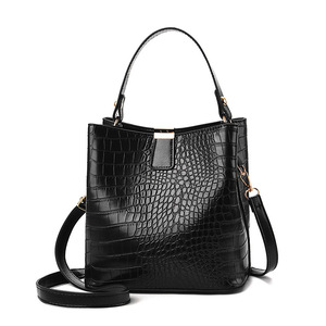 Sac à main de luxe pour femme en cuir PU, style seau, à bandoulière, avec motif crocodile gaufré - Product Image 3