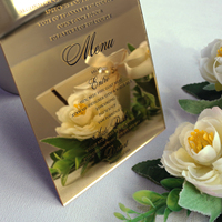 Carte d'invitation de mariage en acrylique miroir doré personnalisé Carte de menu avec feuille d'or/texte gravé pour la fête de mariage