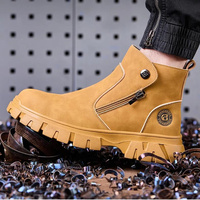 Botas de Trabajo con Puntera de Acero, Cierre Lateral, Antideslizantes, Anti-Impactos, Anti-Pinchazos, Impermeables, para Construcción Industrial
