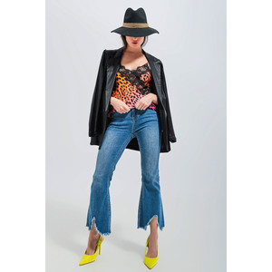 Jeans cropped a zampa d'elefante in lavaggio medio - Product Image 4