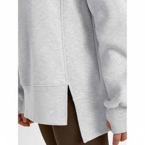 Reine femmes à la mode 2025 automne mode décontracté surdimensionné col rond à manches longues pull soie sweats à capuche fermeture éclair fente latérale - Product Image 1