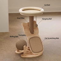 Arbre à chat classique de luxe en bois et sisal avec poteau à gratter, structure d'escalade et jouet à bille – Meuble durable pour petits espaces intérieurs