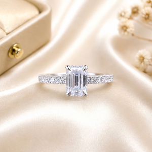 <b>Emerald</b> Cut Diamond <b>Ring</b> Women's Lab grown Diamond IGI Certified Trendy Style With Side Diamonds 10K 14K 18K 925 &935 <b>Silver</b> - Product Image 1