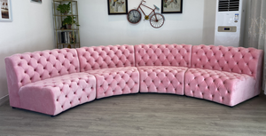 Set di Divani Chesterfield in Velluto di Lusso Moderno per Soggiorno, con Gambe in Acciaio Inox, <span class=keywords><strong>4</strong></span> Posti, Sezionale, Rosa, per Villa - Product Image 6