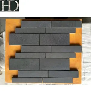 Batu Basal Hitam Cina Murah Budaya Batu Panel Dinding Alami Hainan Abu-abu Mosaik Ubin Lantai Basalt Mesh Tile