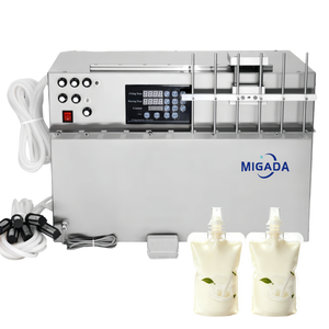 Machine de remplissage semi-automatique de bureau à 6 têtes pour liquides, pour sachets souples à bec verseur, eau, lait, soupe, bouillon - Product Image 2