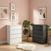Commode à 4 tiroirs sans poignées BURAN Nordic en bois gris mat, unité de rangement pour chambre à coucher, armoire moderne minimaliste