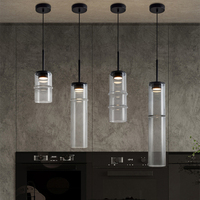 Lampe suspendue LED en verre et aluminium à cylindre unique pour îlot de cuisine, comptoir de bar, chambre à coucher, décoration intérieure, luminaires