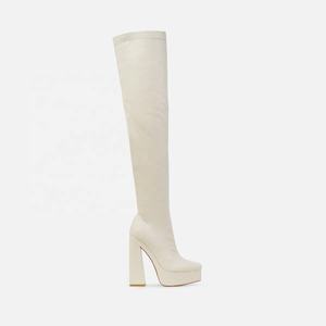 Bottes longues à talon bloc et bout carré en similicuir pour femmes ou jeunes filles - Product Image 1