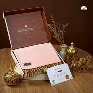 Premium Plush Faux Fur Foam Modern Muslim Prayer Mat with Anti Slip Synthetic Leather <b>Gold</b> Tassels <b>and</b> Elegant Premium Gift Box - Product Image 2