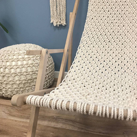 Chaise de plage pliante en bois de style bohème balinais, faite à la main en macramé, pour pelouse et patio, design incurvé