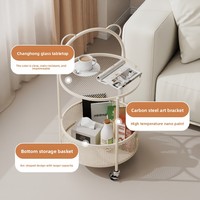 Table d'appoint en verre style crème, table de rangement simple, étagère de rangement mobile, petite table basse