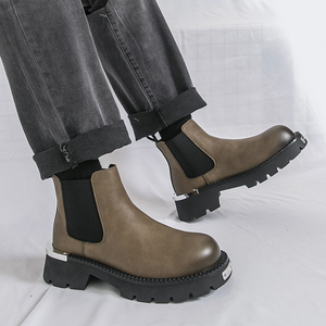 Bottes classiques décontractées pour hommes, bottes <span class=keywords><strong>vintage</strong></span> en cuir à plateforme épaisse, style britannique, pour la marche et la <span class=keywords><strong>moto</strong></span>, <span class=keywords><strong>chaussures</strong></span> habillées - Product Image 6
