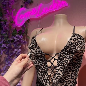 Body da Donna con Stampa Leopardata, Spalline Sottili, <span class=keywords><strong>Pizzo</strong></span>, Schiena Scoperta, Scavato, Sexy, Aderente - Product Image 4