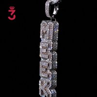 Pendentif Hip Hop de Luxe Personnalisé avec Nom, Moissanite VVS, Testeur de Diamant, Argent 925 Plaqué Or 18K, Pendentif Iced Out