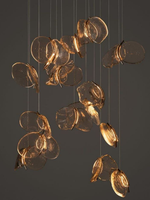 Lustre moderne minimaliste sur mesure pour escalier, villa, salon, salle à manger, lampe suspendue LED multi-gouttes en verre avec télécommande