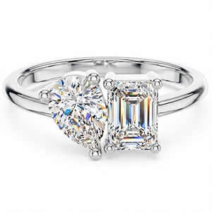 แหวนเพชรรูปลูกแพร์ชุบทอง18K 14K สำหรับสตรีสไตล์คลาสสิกตัดจากมรกต - Product Image 2