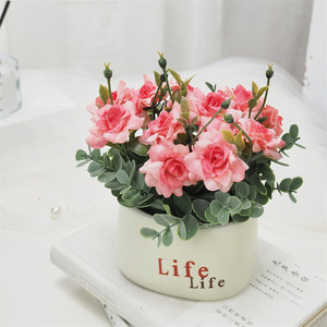 Eucalyptus Mini Rose Artificial Plant Set With Ceramic Pot Desktop Decorative Craft <b>Ornament</b> For Indoor Home Decoration - Product Image 2